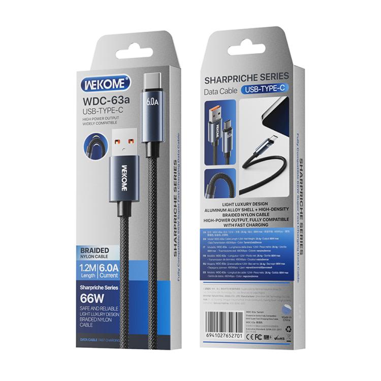 WK WDC-63a 66W USB to Type-C Fast Charging Data Cable, Length: 1.2m(Black) - USB-C & Type-C Cable by WK | Online Shopping UK | buy2fix