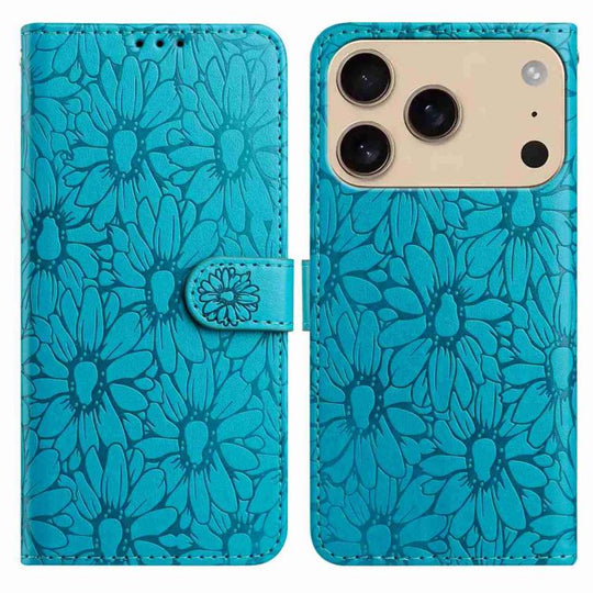 For iPhone 18 Pro Max / 17 Pro Max Daisy Embossed Leather Phone Case(Blue)
