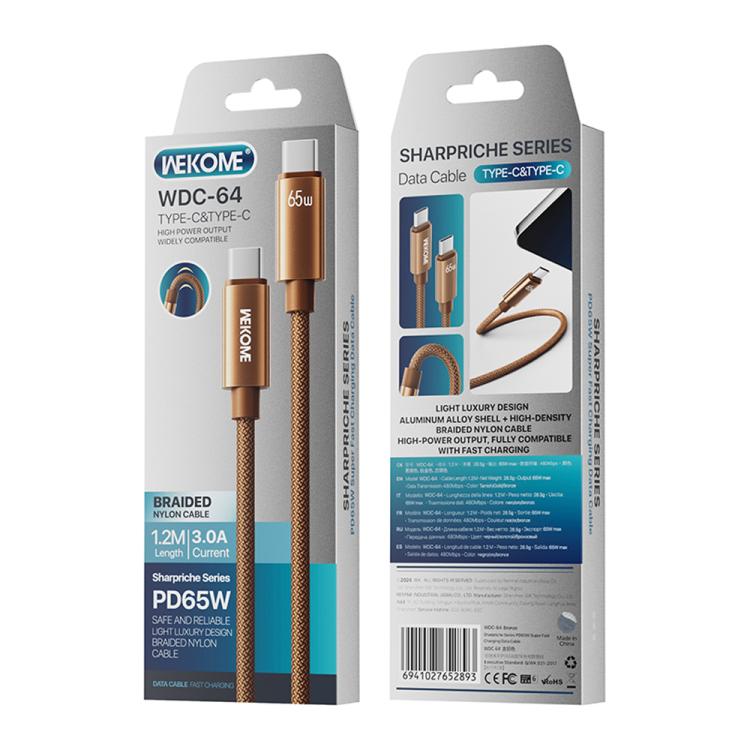 WK WDC-64 PD65W Type-C to Type-C Fast Charging Data Cable, Length: 1.2m(Brown) - USB-C & Type-C Cable by WK | Online Shopping UK | buy2fix