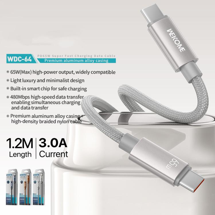 WK WDC-64 PD65W Type-C to Type-C Fast Charging Data Cable, Length: 1.2m(Black) - USB-C & Type-C Cable by WK | Online Shopping UK | buy2fix