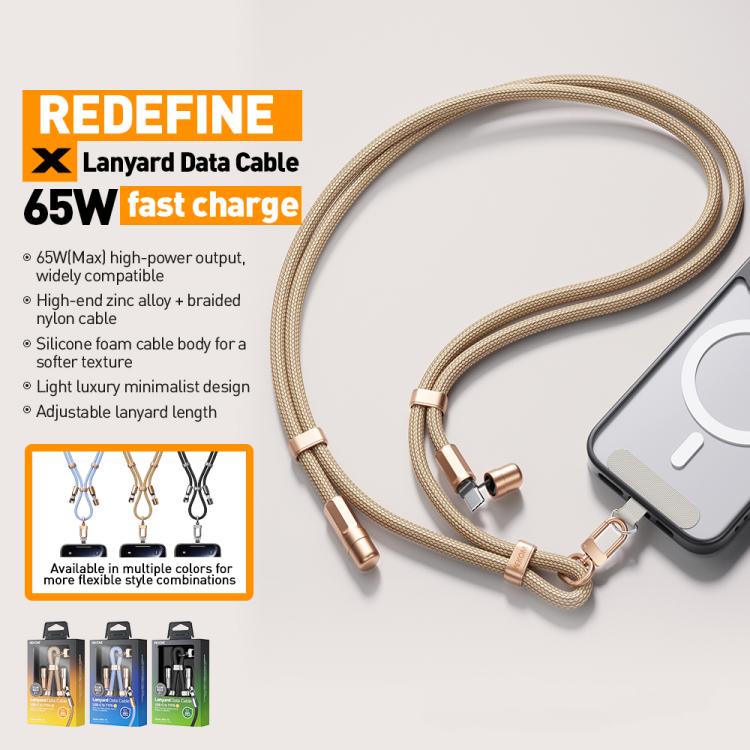 WK WDC-70 65W Type-C to Type-C Phone Lanyard Data Cable, Length: 1.6m(Blue) - USB-C & Type-C Cable by WK | Online Shopping UK | buy2fix