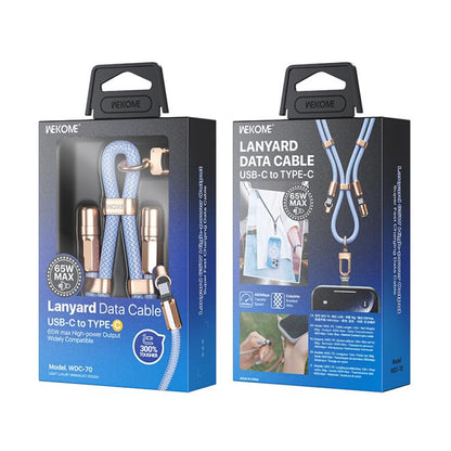 WK WDC-70 65W Type-C to Type-C Phone Lanyard Data Cable, Length: 1.6m(Blue) - USB-C & Type-C Cable by WK | Online Shopping UK | buy2fix