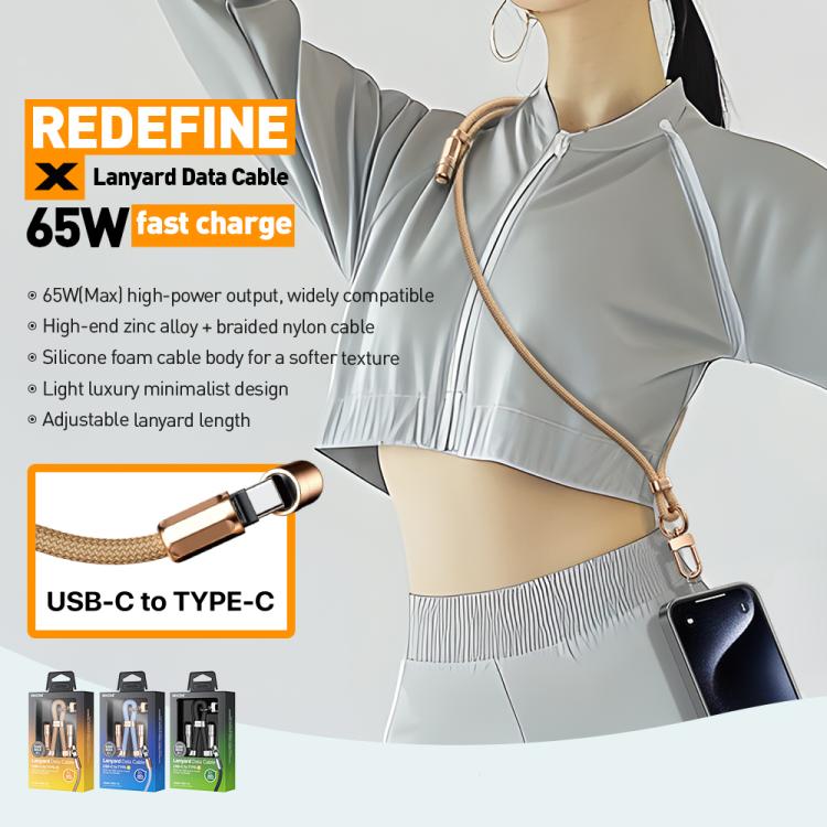 WK WDC-70 65W Type-C to Type-C Phone Lanyard Data Cable, Length: 1.6m(Beige) - USB-C & Type-C Cable by WK | Online Shopping UK | buy2fix