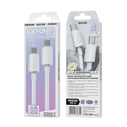 WK WDC-74 65W Type-C to Type-C Fast Charging Data Cable, Length: 1.2m(White) - USB-C & Type-C Cable by WK | Online Shopping UK | buy2fix