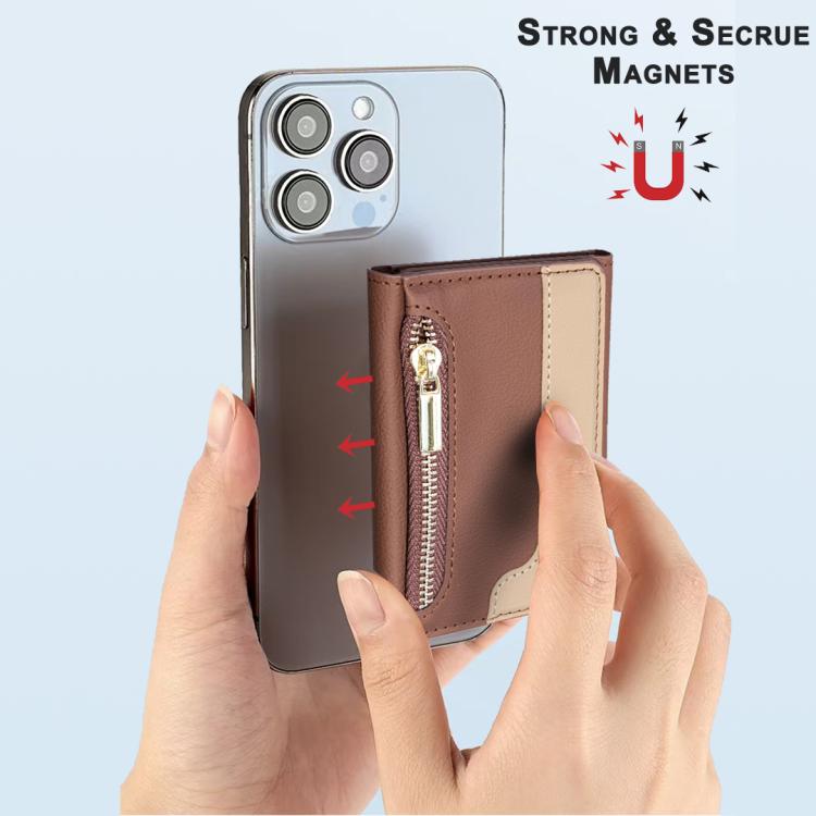 Zipper Leather Horizontal Magnetic Wallet Card Bag Case(Brown) - Adhesive Card Holders by buy2fix | Online Shopping UK | buy2fix