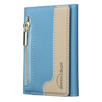 Zipper Leather Horizontal Magnetic Wallet Card Bag Case(Light Blue) - Adhesive Card Holders by buy2fix | Online Shopping UK | buy2fix