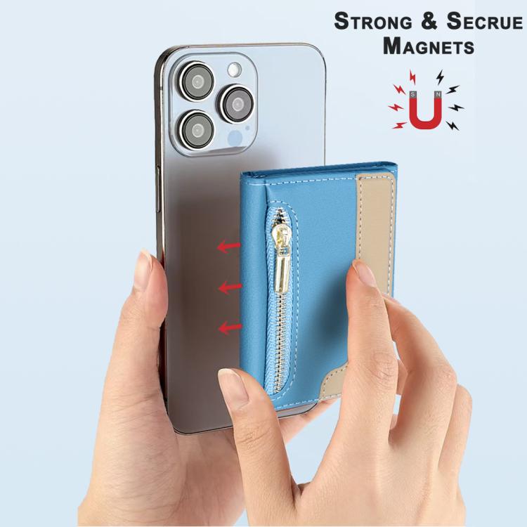 Zipper Leather Horizontal Magnetic Wallet Card Bag Case(Light Blue) - Adhesive Card Holders by buy2fix | Online Shopping UK | buy2fix