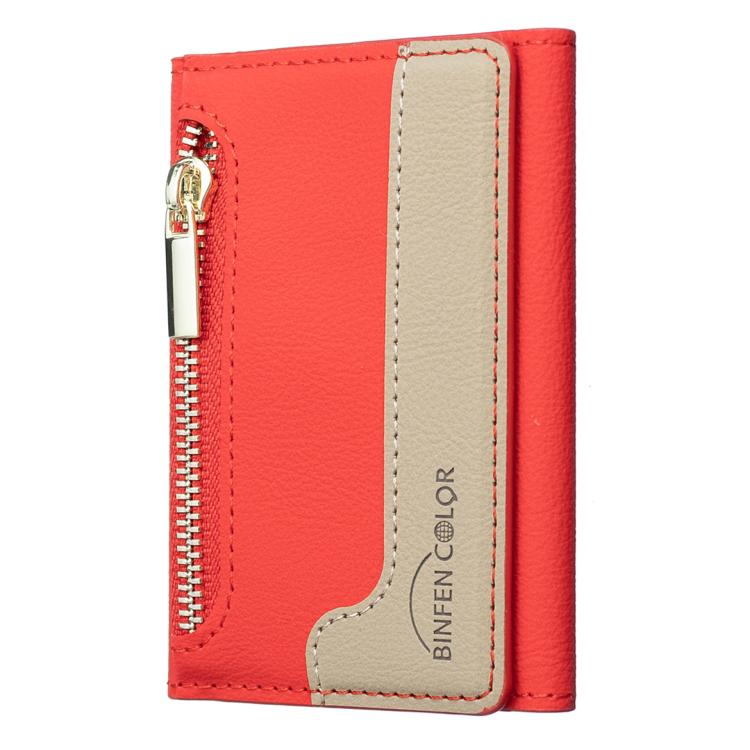 Zipper Leather Horizontal Magnetic Wallet Card Bag Case(Red) - Adhesive Card Holders by buy2fix | Online Shopping UK | buy2fix