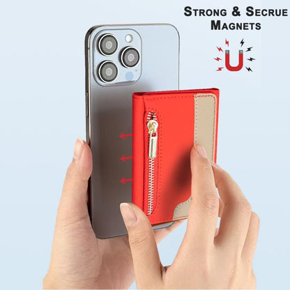 Zipper Leather Horizontal Magnetic Wallet Card Bag Case(Red) - Adhesive Card Holders by buy2fix | Online Shopping UK | buy2fix