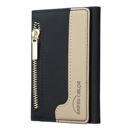 Zipper Leather Horizontal Magnetic Wallet Card Bag Case(Black) - Adhesive Card Holders by buy2fix | Online Shopping UK | buy2fix