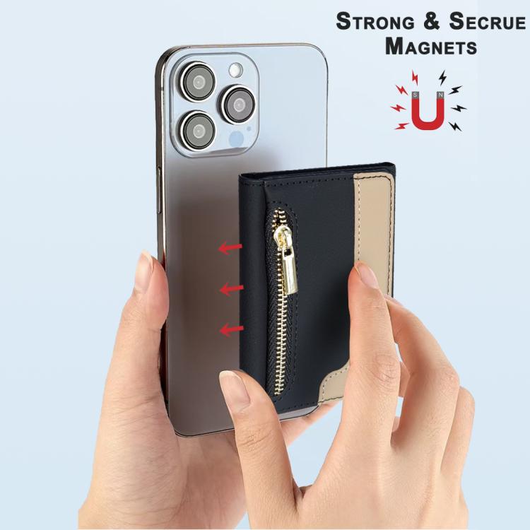 Zipper Leather Horizontal Magnetic Wallet Card Bag Case(Black) - Adhesive Card Holders by buy2fix | Online Shopping UK | buy2fix