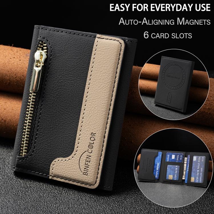 Zipper Leather Horizontal Magnetic Wallet Card Bag Case(Black) - Adhesive Card Holders by buy2fix | Online Shopping UK | buy2fix