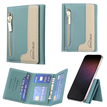 Zipper Leather Horizontal Magnetic Wallet Card Bag Case(Green) - Adhesive Card Holders by buy2fix | Online Shopping UK | buy2fix
