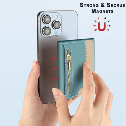 Zipper Leather Horizontal Magnetic Wallet Card Bag Case(Green) - Adhesive Card Holders by buy2fix | Online Shopping UK | buy2fix