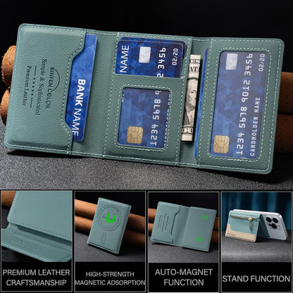 Zipper Leather Horizontal Magnetic Wallet Card Bag Case(Green) - Adhesive Card Holders by buy2fix | Online Shopping UK | buy2fix