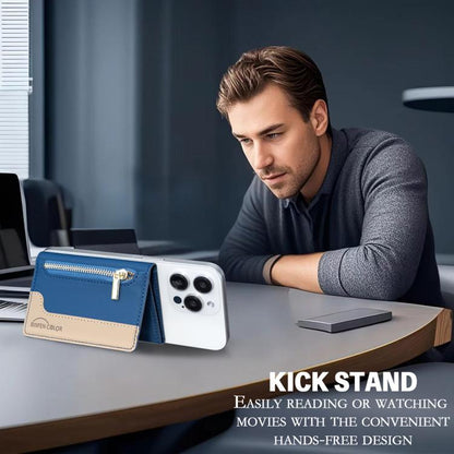 Zipper Leather Horizontal Magnetic Wallet Card Bag Case(Dark Blue) - Adhesive Card Holders by buy2fix | Online Shopping UK | buy2fix