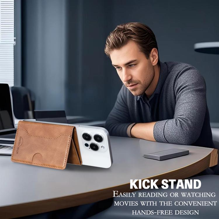 Oily Leather Horizontal Magnetic Wallet Card Bag Case(Light Brown) - Adhesive Card Holders by buy2fix | Online Shopping UK | buy2fix