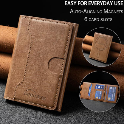 Oily Leather Horizontal Magnetic Wallet Card Bag Case(Light Brown) - Adhesive Card Holders by buy2fix | Online Shopping UK | buy2fix