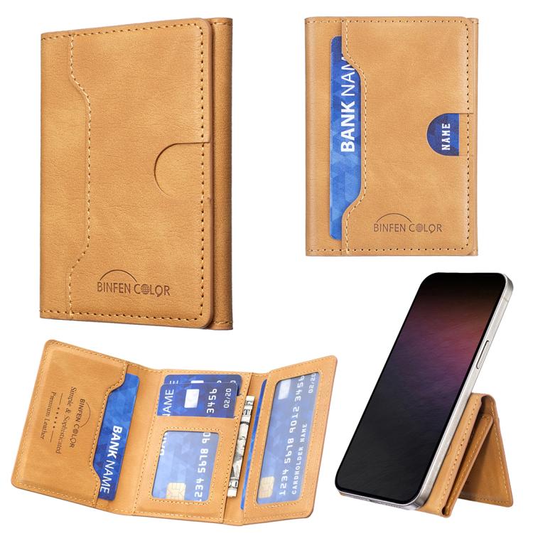 Oily Leather Horizontal Magnetic Wallet Card Bag Case(Yellow) - Adhesive Card Holders by buy2fix | Online Shopping UK | buy2fix