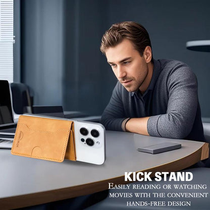 Oily Leather Horizontal Magnetic Wallet Card Bag Case(Yellow) - Adhesive Card Holders by buy2fix | Online Shopping UK | buy2fix