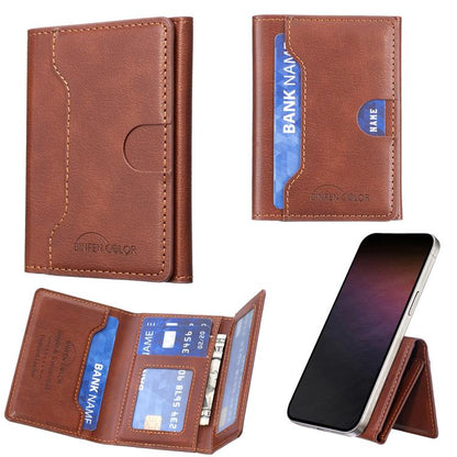 Oily Leather Horizontal Magnetic Wallet Card Bag Case(Dark Brown) - Adhesive Card Holders by buy2fix | Online Shopping UK | buy2fix