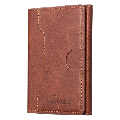 Oily Leather Horizontal Magnetic Wallet Card Bag Case(Dark Brown) - Adhesive Card Holders by buy2fix | Online Shopping UK | buy2fix