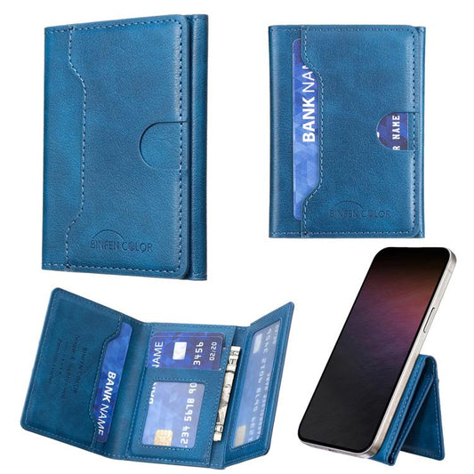 Oily Leather Horizontal Magnetic Wallet Card Bag Case(Blue) - Adhesive Card Holders by buy2fix | Online Shopping UK | buy2fix
