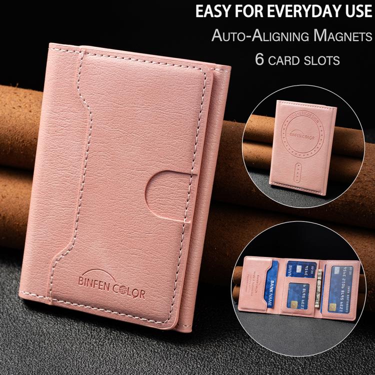 Oily Leather Horizontal Magnetic Wallet Card Bag Case(Pink) - Adhesive Card Holders by buy2fix | Online Shopping UK | buy2fix