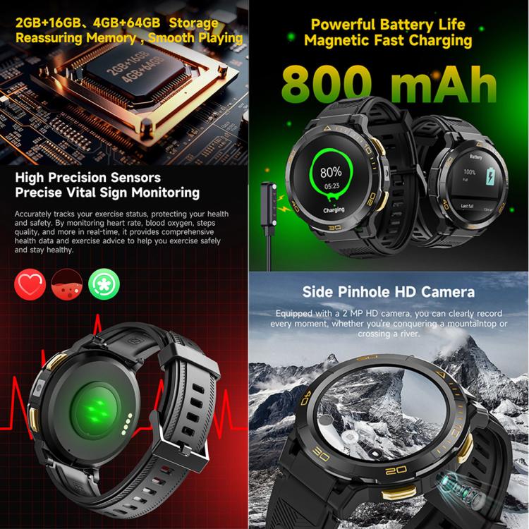 UNIWA DM300 4G Android Watch Phone, 2GB+16GB, 1.43 inc Unisoc SL8541E Quad Core, Support Heart Rate / Blood Oxygen(Black) - Smart Watches by UNIWA | Online Shopping UK | buy2fix