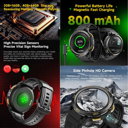 UNIWA DM300 4G Android Watch Phone, 2GB+16GB, 1.43 inc Unisoc SL8541E Quad Core, Support Heart Rate / Blood Oxygen(Black) - Smart Watches by UNIWA | Online Shopping UK | buy2fix