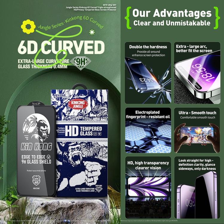 For iPhone 16 Plus / 15 Plus WK WTP-097 Jungle Series Kinkong 6D Curved Privacy Tempered Glass Film - iPhone 16 Plus Tempered Glass by WK | Online Shopping UK | buy2fix
