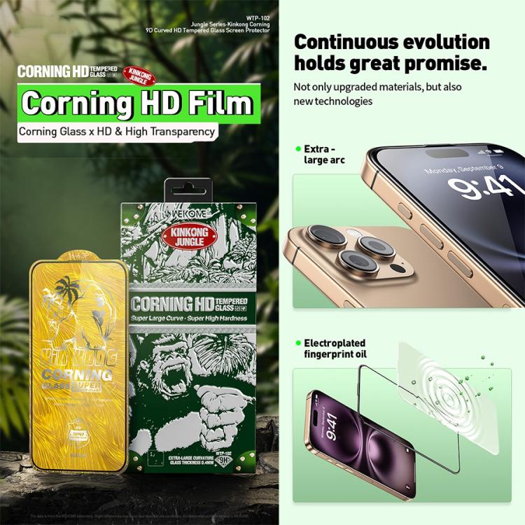 For iPhone 16 Pro Max WK WTP-102 Jungle Series Kinkong Corning 9D Curved HD Tempered Glass Film - iPhone 16 Pro Max Tempered Glass by WK | Online Shopping UK | buy2fix