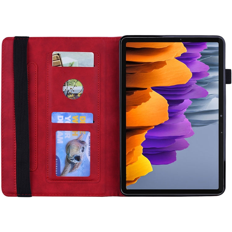 For Samsung Galaxy Tab S8 / Galaxy Tab S7 Calf Texture Embossed Horizontal Flip Leather Case with Holder & Card Slots & Photo Frame(Red) by buy2fix