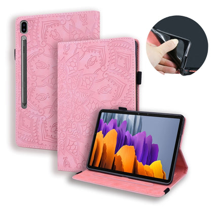 For Samsung Galaxy Tab S8 / Galaxy Tab S7 Calf Texture Embossed Horizontal Flip Leather Case with Holder & Card Slots & Photo Frame(Pink) by buy2fix