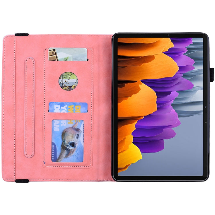 For Samsung Galaxy Tab S8 / Galaxy Tab S7 Calf Texture Embossed Horizontal Flip Leather Case with Holder & Card Slots & Photo Frame(Pink) by buy2fix