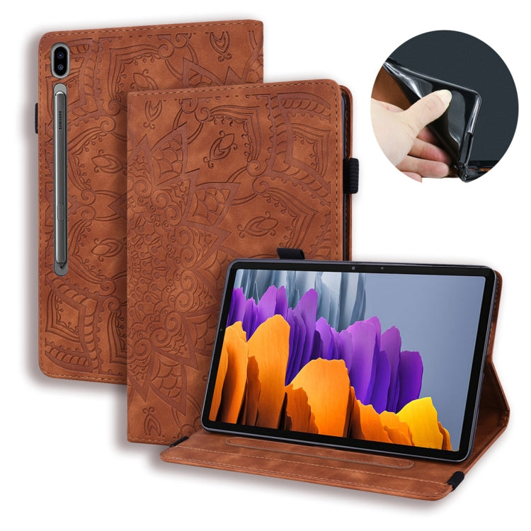 For Samsung Galaxy Tab S8+ / Tab S8 Plus / Tab S7 FE / Tab S7+ Calf Texture Embossed Horizontal Flip Leather Case with Holder & Card Slots & Photo Frame(Brown) by buy2fix