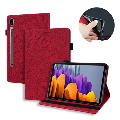 For Samsung Galaxy Tab S8+ / Tab S8 Plus / Tab S7 FE / Tab S7+ Calf Texture Embossed Horizontal Flip Leather Case with Holder & Card Slots & Photo Frame(Red) by buy2fix