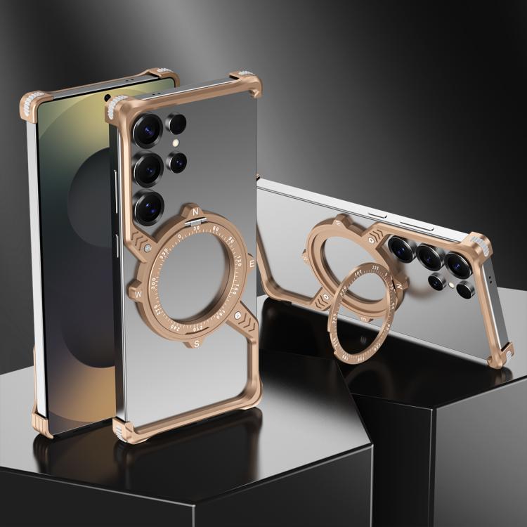 For Samsung Galaxy S25 Ultra 5G S Shaped 360 Holder Airbag Frameless MagSafe Metal Phone Case(Desert Gold) - Galaxy S25 Ultra 5G Cases by buy2fix | Online Shopping UK | buy2fix