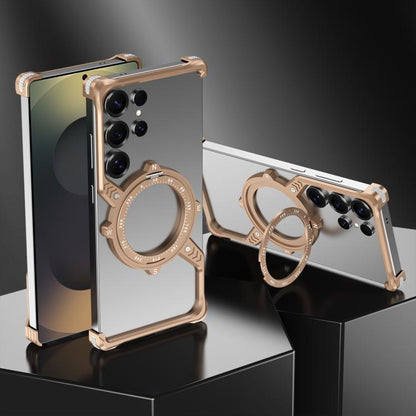 For Samsung Galaxy S25 Ultra 5G S Shaped 360 Holder Airbag Frameless MagSafe Metal Phone Case(Desert Gold) - Galaxy S25 Ultra 5G Cases by buy2fix | Online Shopping UK | buy2fix
