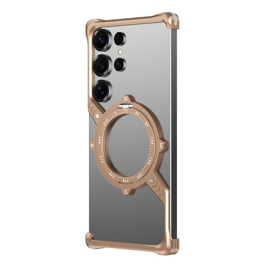 For Samsung Galaxy S24 Ultra 5G S Shaped 360 Holder Airbag Frameless Metal Phone Case(Desert Gold)