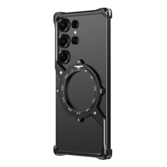 For Samsung Galaxy S23 Ultra 5G S Shaped 360 Holder Airbag Frameless Metal Phone Case(Black)