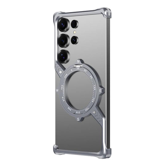 For Samsung Galaxy S23 Ultra 5G S Shaped 360 Holder Airbag Frameless Metal Phone Case(Space Gray)