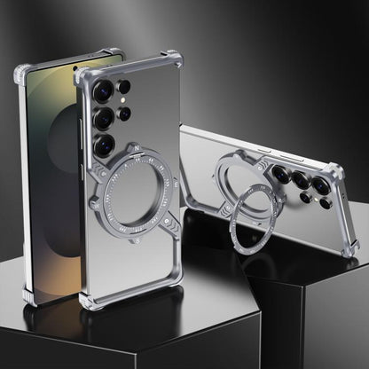 For Samsung Galaxy S22 Ultra 5G S Shaped 360 Holder Airbag Frameless MagSafe Metal Phone Case(Space Gray) - Galaxy S22 Ultra 5G Cases by buy2fix | Online Shopping UK | buy2fix