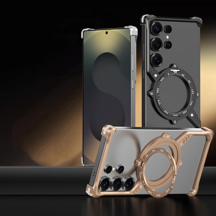 For Samsung Galaxy S22 Ultra 5G S Shaped 360 Holder Airbag Frameless MagSafe Metal Phone Case(Space Gray) - Galaxy S22 Ultra 5G Cases by buy2fix | Online Shopping UK | buy2fix