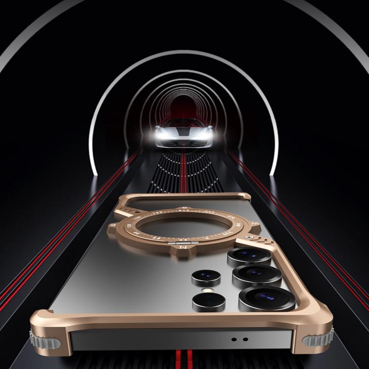 For Samsung Galaxy S24 Ultra 5G S Shaped 360 Holder Airbag Frameless MagSafe Metal Phone Case(Black) - Galaxy S24 Ultra 5G Cases by buy2fix | Online Shopping UK | buy2fix