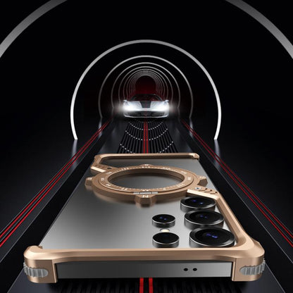 For Samsung Galaxy S22 Ultra 5G S Shaped 360 Holder Airbag Frameless MagSafe Metal Phone Case(Desert Gold) - Galaxy S22 Ultra 5G Cases by buy2fix | Online Shopping UK | buy2fix