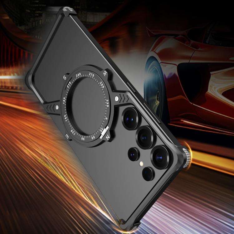 For Samsung Galaxy S24 Ultra 5G S Shaped 360 Holder Airbag Frameless MagSafe Metal Phone Case(Black) - Galaxy S24 Ultra 5G Cases by buy2fix | Online Shopping UK | buy2fix