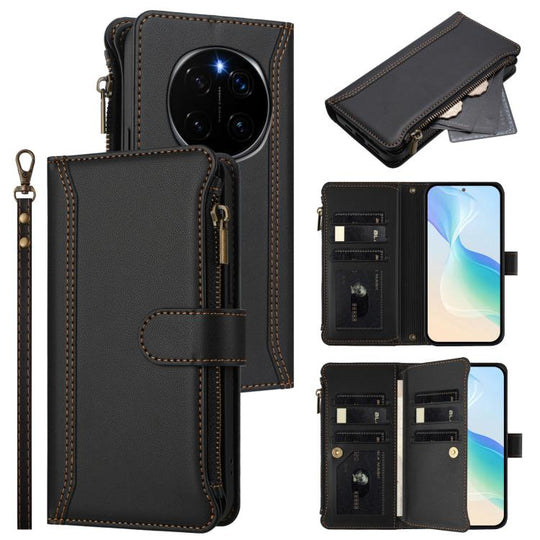 For Honor Magic7 Pro 5G Magnetic Closure 9 Card Slots Zipper Leather Case with Hand Strap(Black)