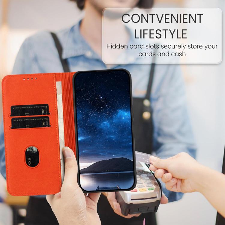 For iPhone 17 Strong Magnetic Frosted Flip Leather Phone Case(Orange) - iPhone 17 Cases by buy2fix | Online Shopping UK | buy2fix