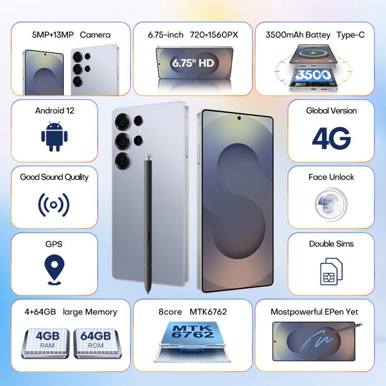 S25 Ultra / Q25, 4GB+64GB, 6.75 inch Android 12 MTK6762 Octa Core, Network: 4G, Dual SIM, with Stylus Pen, Plug:UK Plug(Titanium Silver Blue) -  by buy2fix | Online Shopping UK | buy2fix